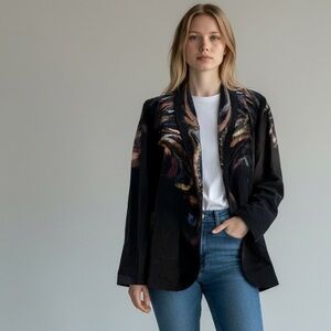 Gorgeous Hand Painted Frieda Jacket Coat Black and Metallic